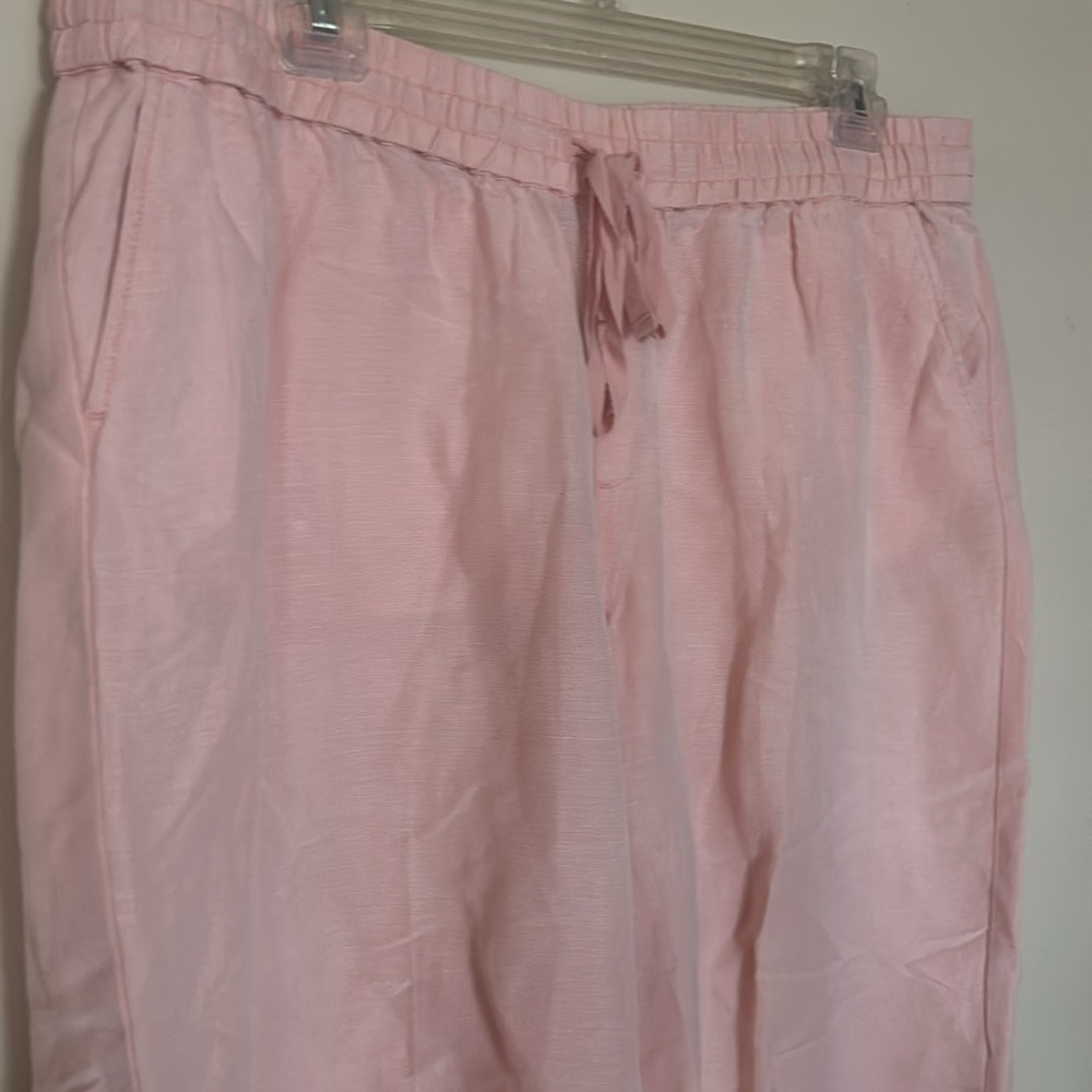 Lane Bryant Linen Ruffle-Hem Crop Peach Pants - Picture 4 of 10